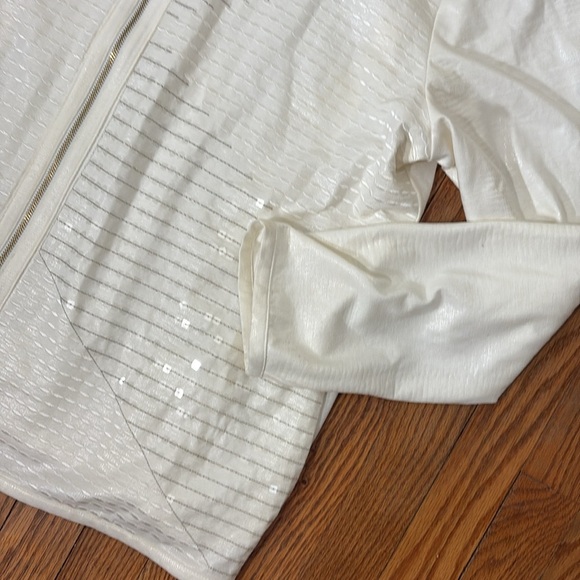 CHICO'S Sequin Full Zip Jacket Ivory Off White Lined Pocket size 3 XL - Picture 6 of 9